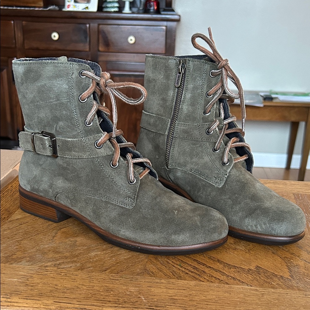 Naot Women's Lace-Up Boots in Olive Suede